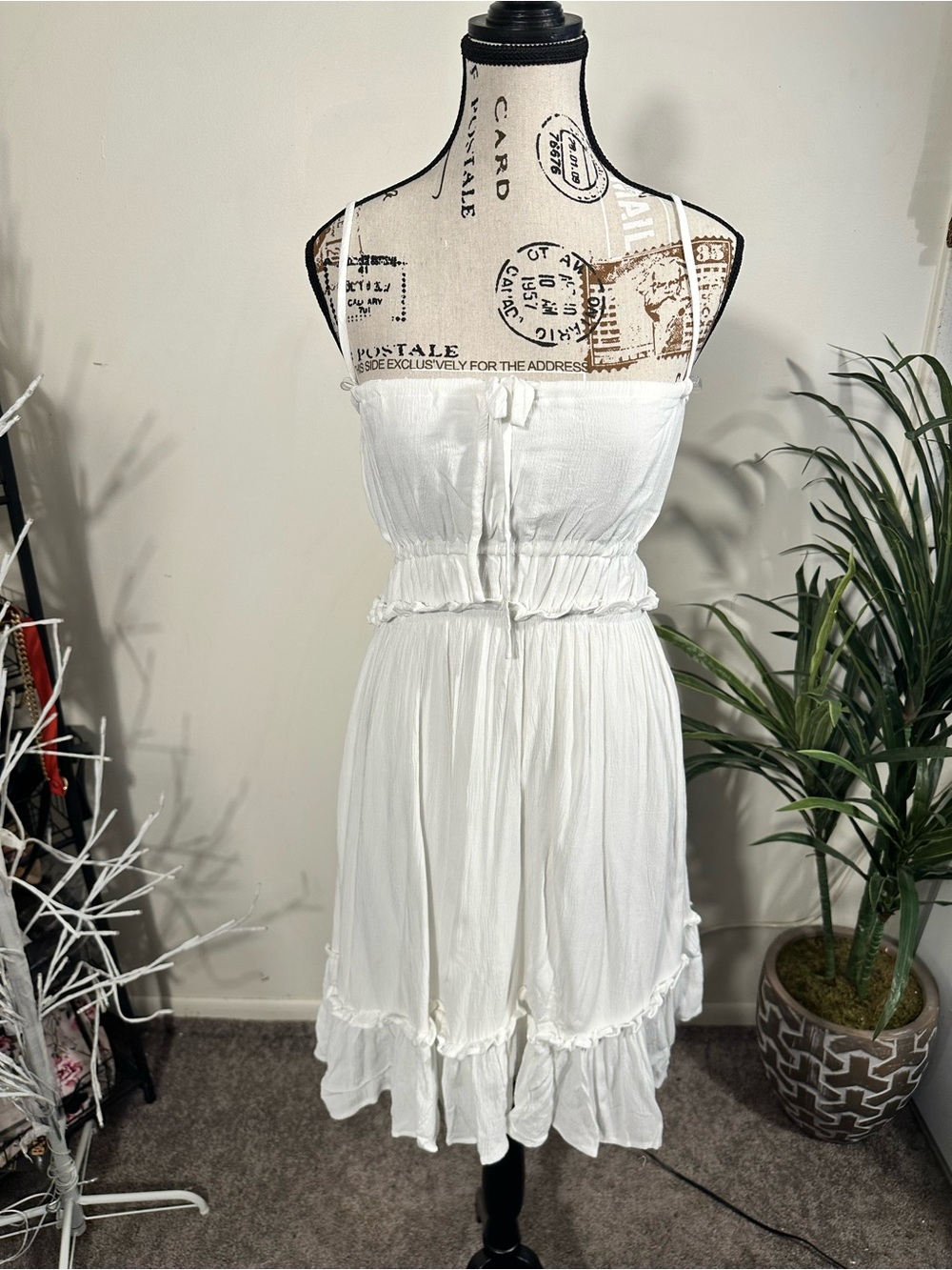 HYFVE- White Spaghetti-Strap Ruffle Dress - Picture 1 of 4